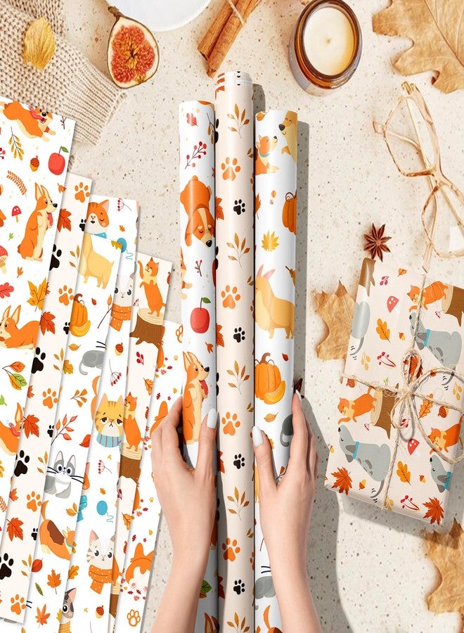 هواف ورق تغليف هدايا خريفي من HOWAF، ١٢ ورقة، ورق تغليف هدايا برسومات قطط وكلاب، مناسب لموسم الخريف، وحفلات عيد الشكر، وديكورات الهدايا، ومستلزمات تغليف هدايا برسومات مخالب قطط وكلاب. - Image 4